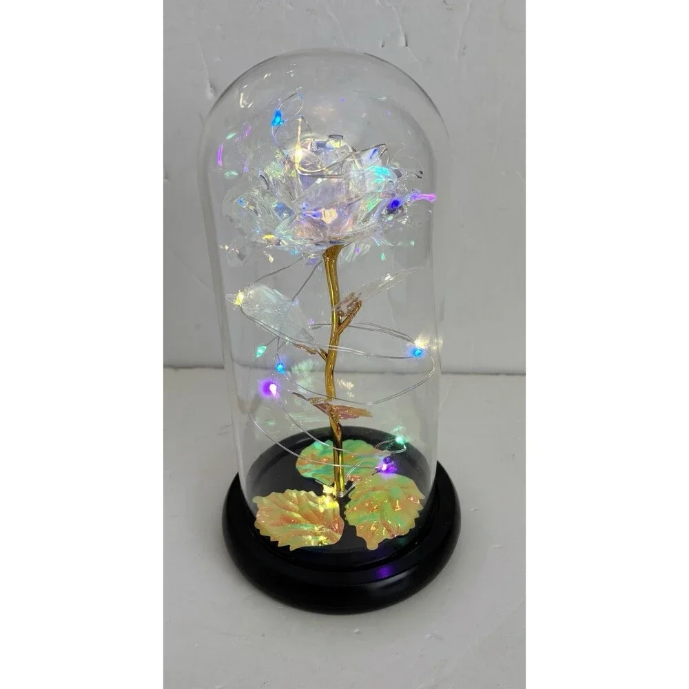 ROSE FLOWER LED LIGHT GLASS DOME GIFTS FOR WOMENS 8.5